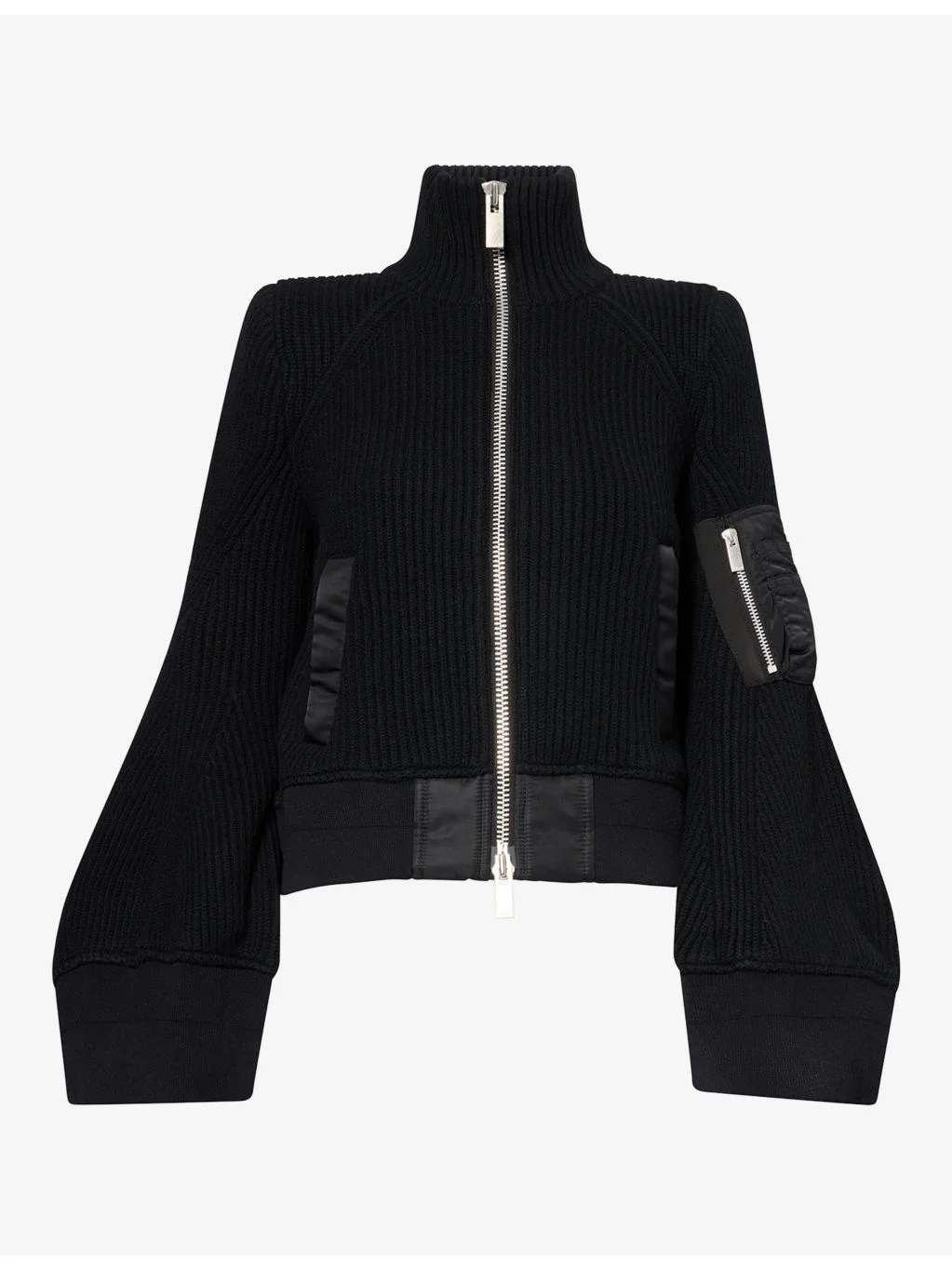 Funnel-Neck Ribbed Wool Jacket - 1