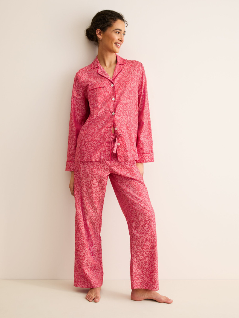 Derek Rose Women's Pajamas Paris Cotton Jacquard Red Rose outlook