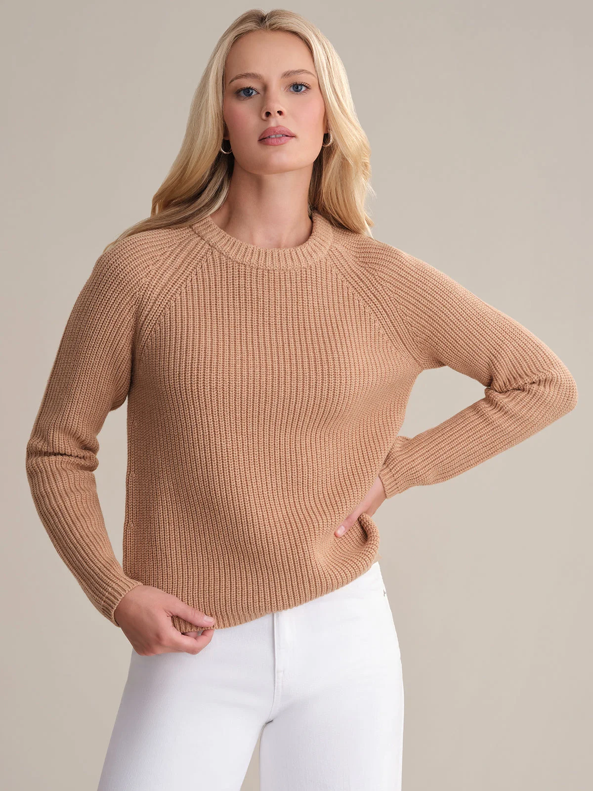 Jane: Crewneck Shaker Stitch Cotton Sweater - 1