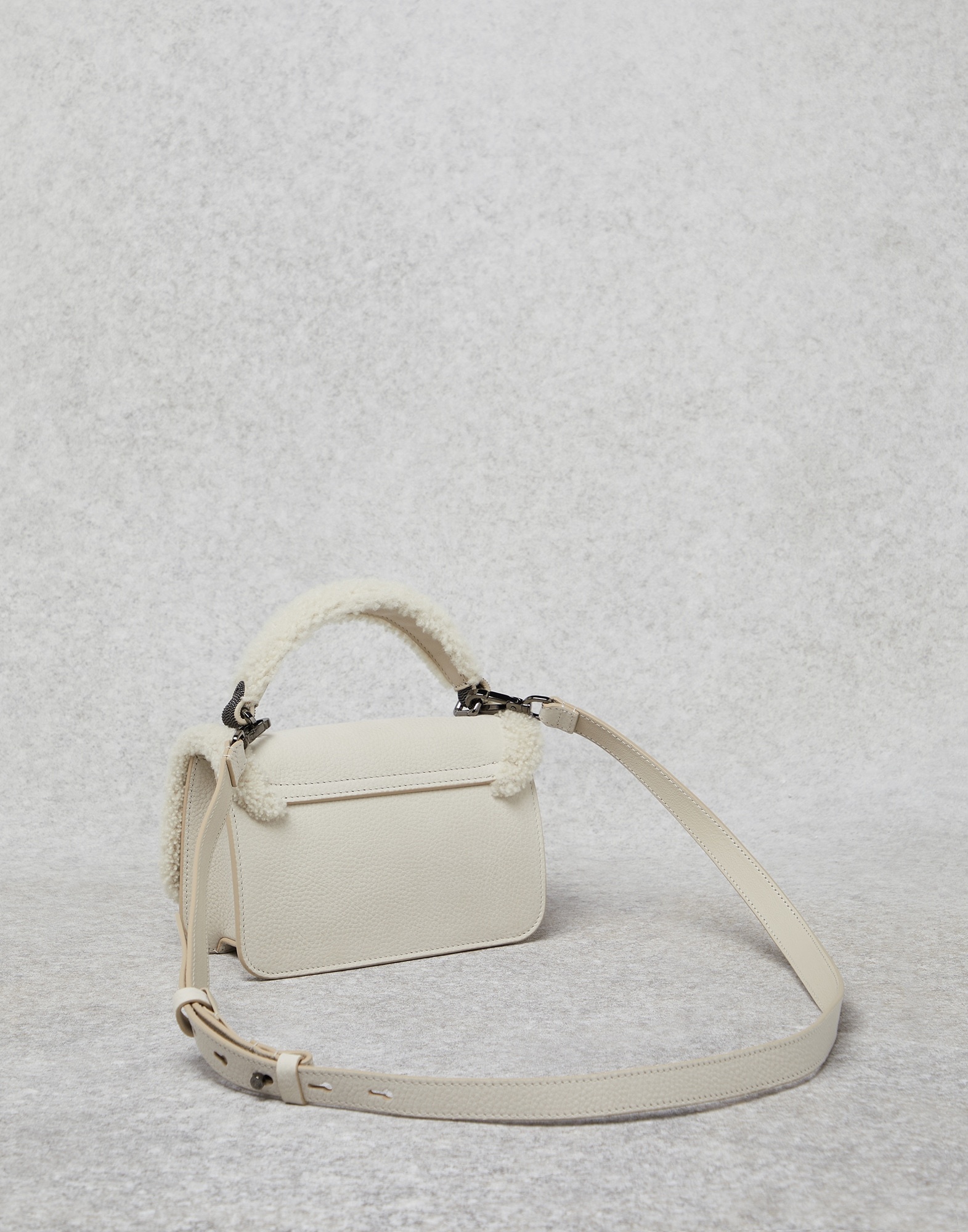 Nubuck city bag with monili and shearling details - 2