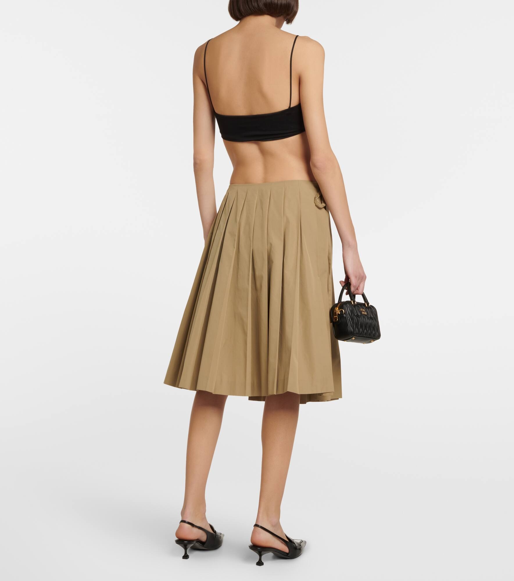 Embroidered pleated cotton midi skirt - 3