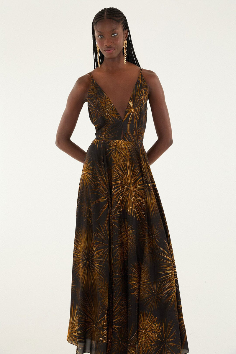 Black Fireworks Sleeveless Open Back Maxi Dress 3