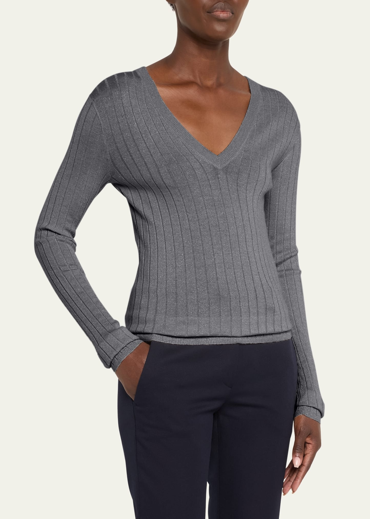 Cashmere-Blend Lurex Ribbed Knit Top - 4