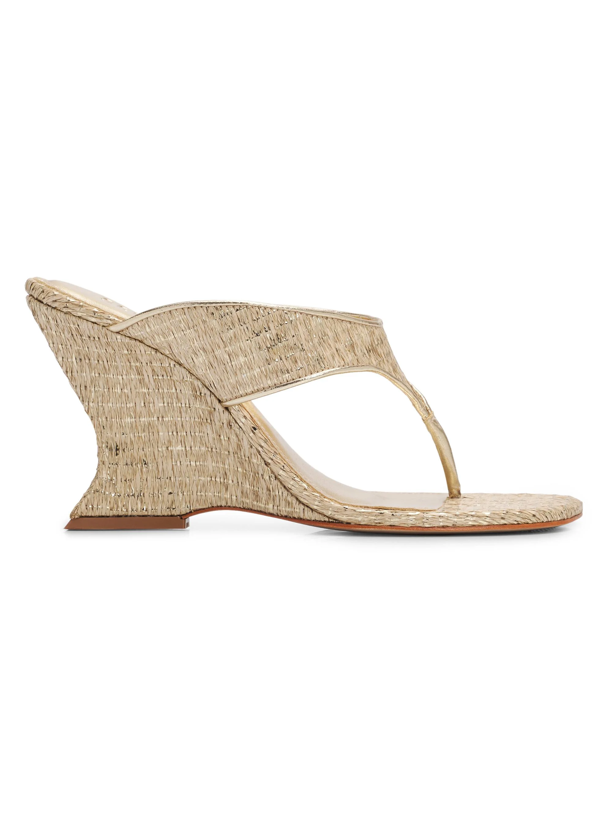 Women's Maya 95MM Leather Wedge Sandals - Caramel Gold Platina - 1