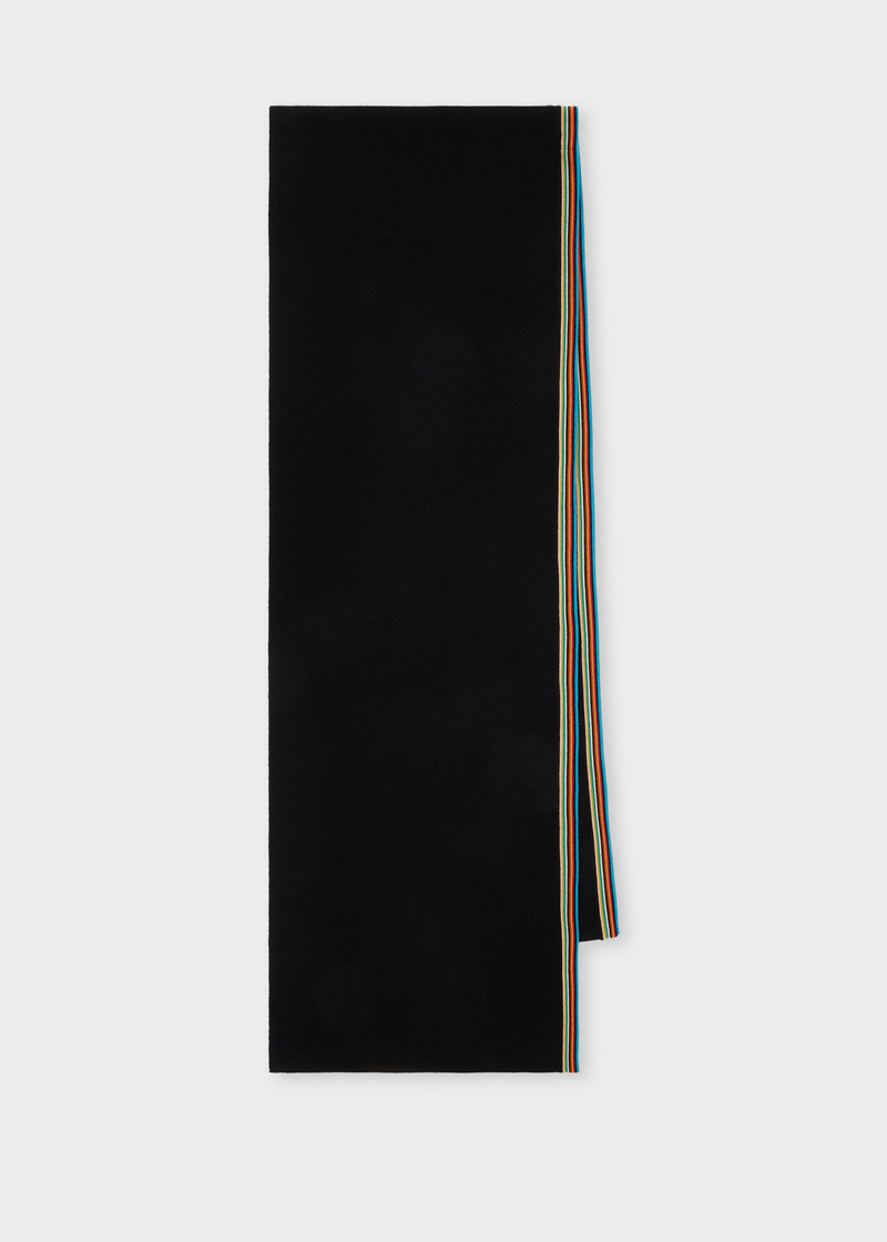 Paul Smith Black Merino Wool 'Signature Stripe' Trim Beanie & Scarf Set outlook