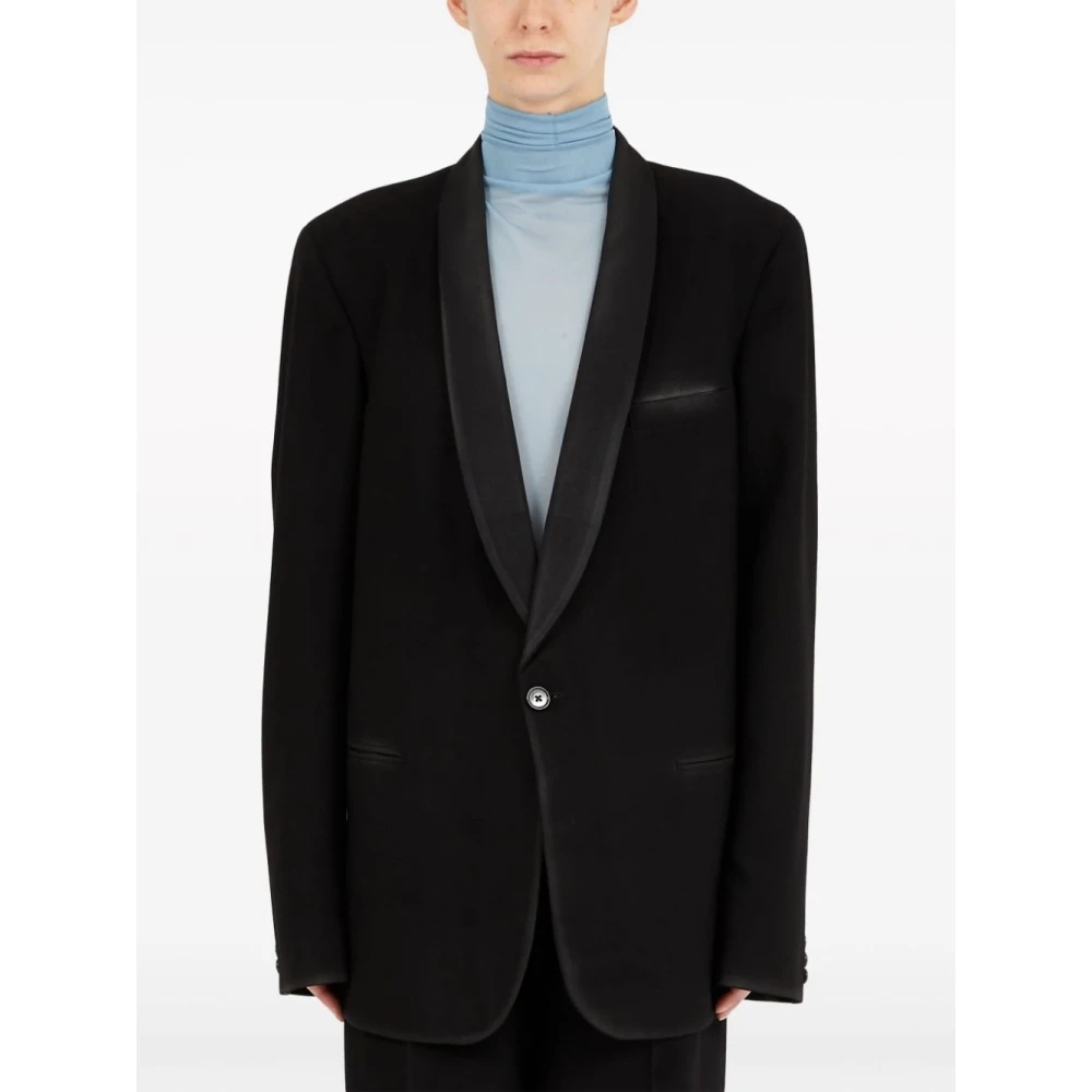 Maison Margiela BLACK WOOL JACKET WITH SIGNATURE LOGO