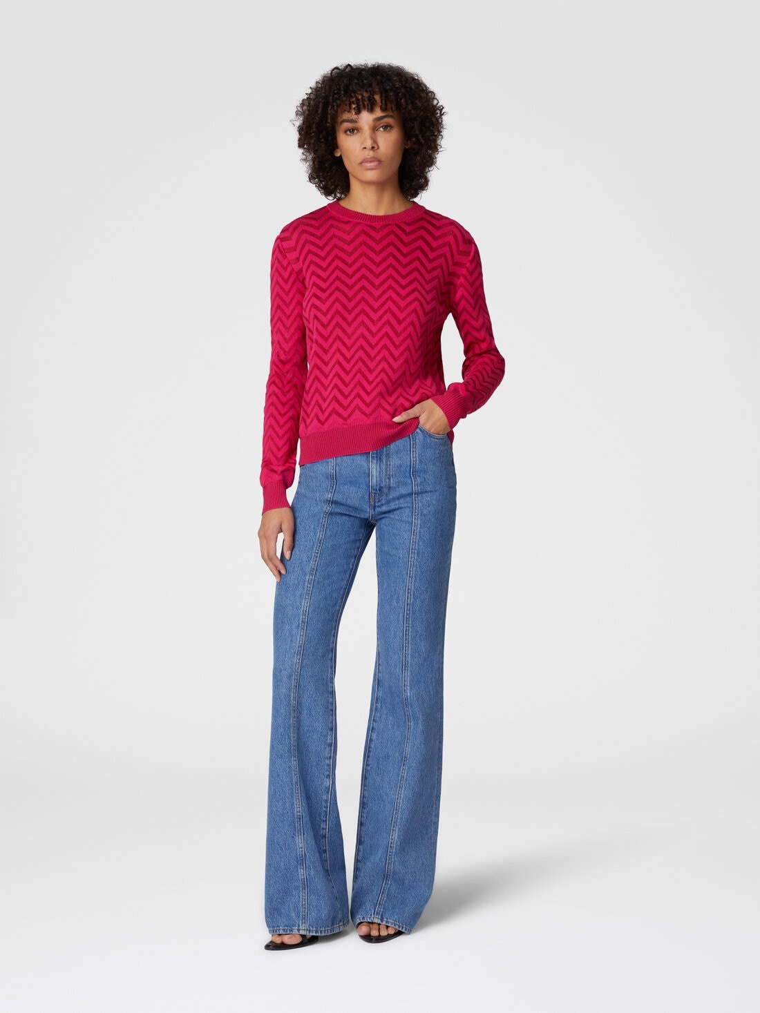 Tone-on-tone chevron crewneck sweater - 2