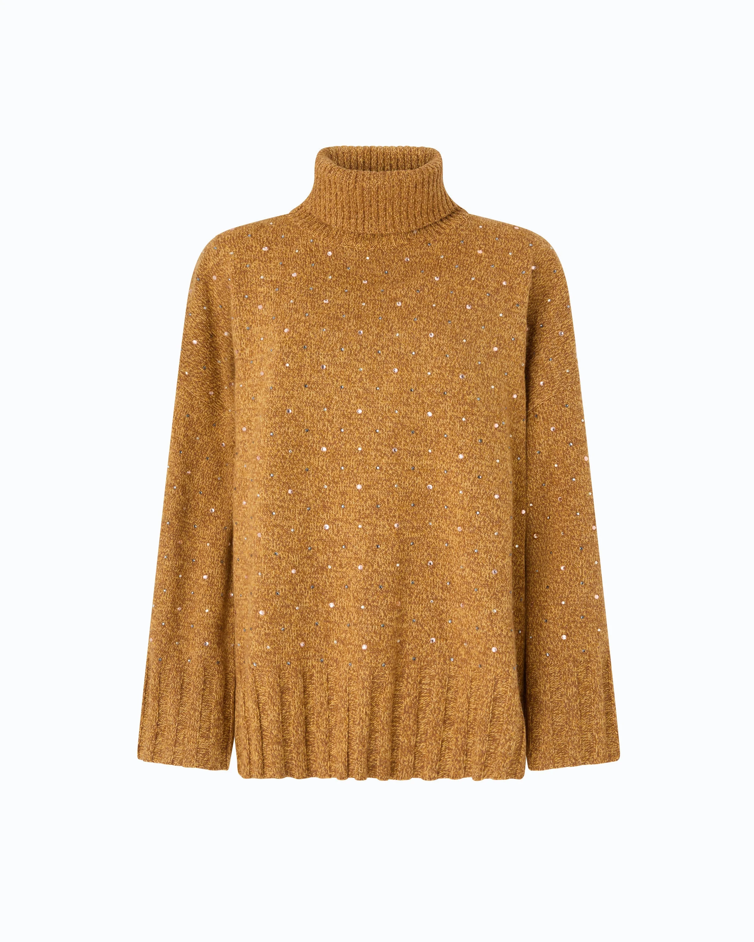 FULLY RHINESTONED WOOL-BLEND TURTLENECK SWEATER - 1