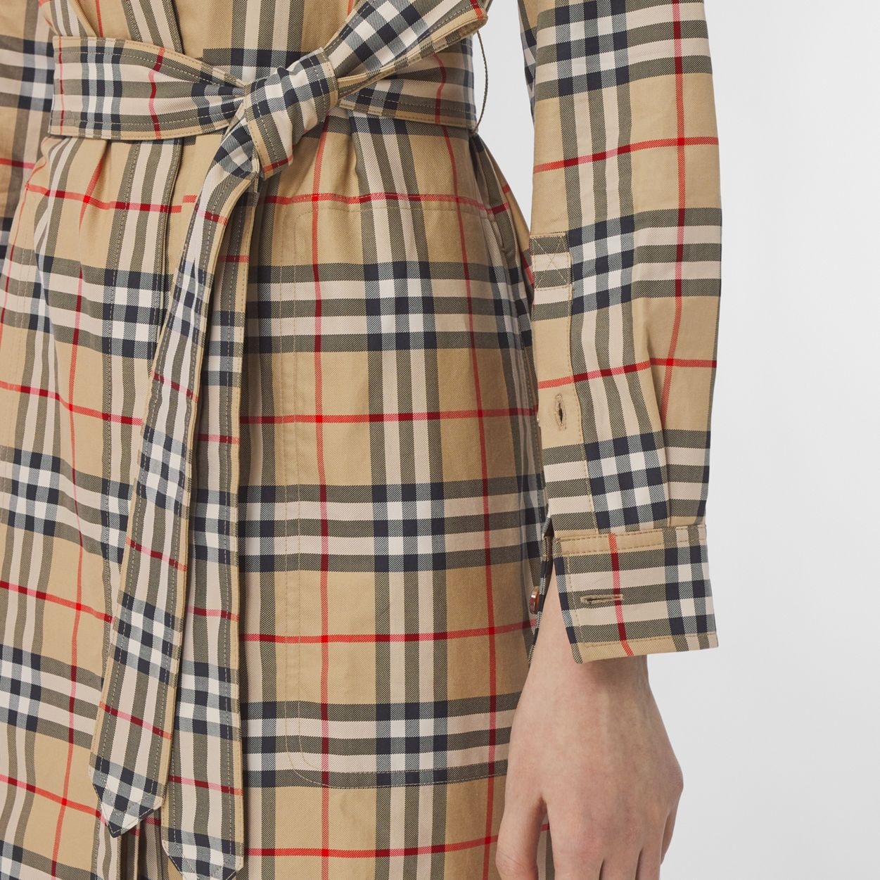 Vintage Check Cotton Tie-waist Shirt Dress - 5