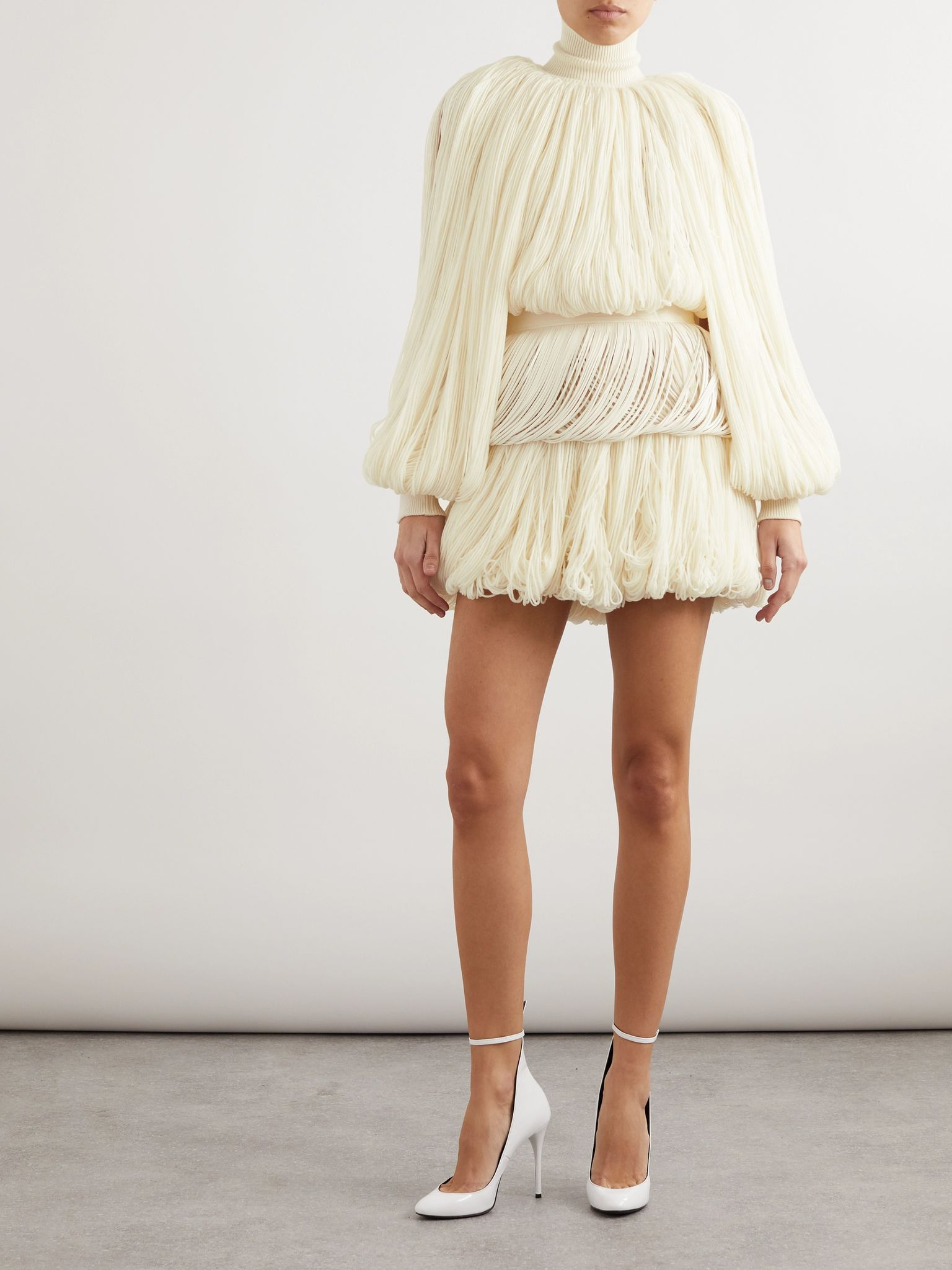Fringed wool-blend turtleneck top White - 2