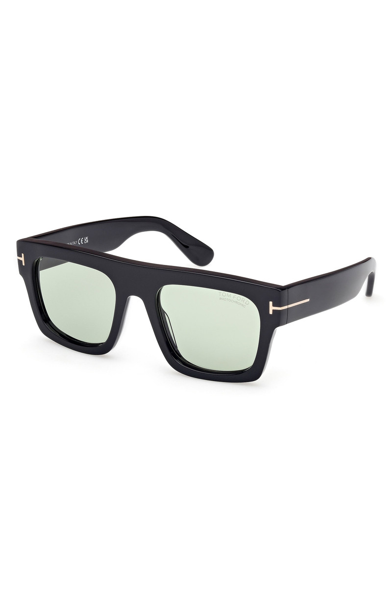 TOM FORD TOM FORD Fausto 53mm Square Sunglasses in Black/Photochromic Green outlook