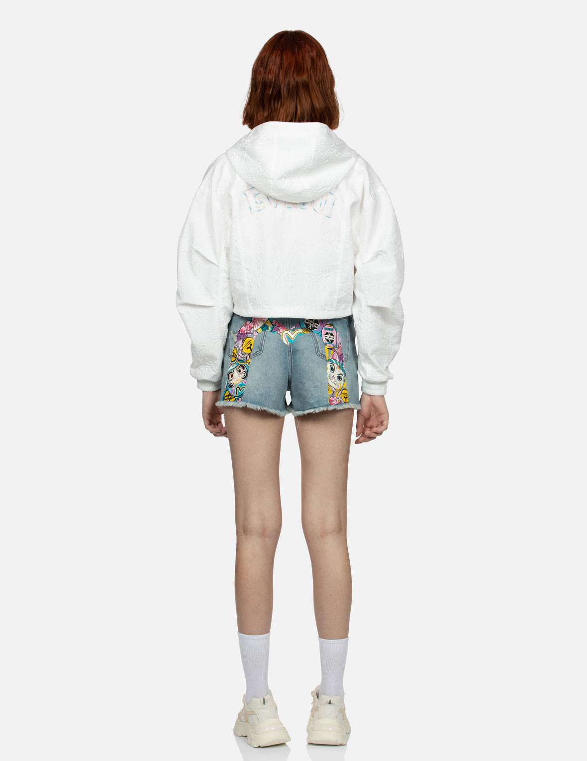 LOGO EMBROIDERY TEXTURED CROPPED FASHION FIT WINDBREAKER - 5