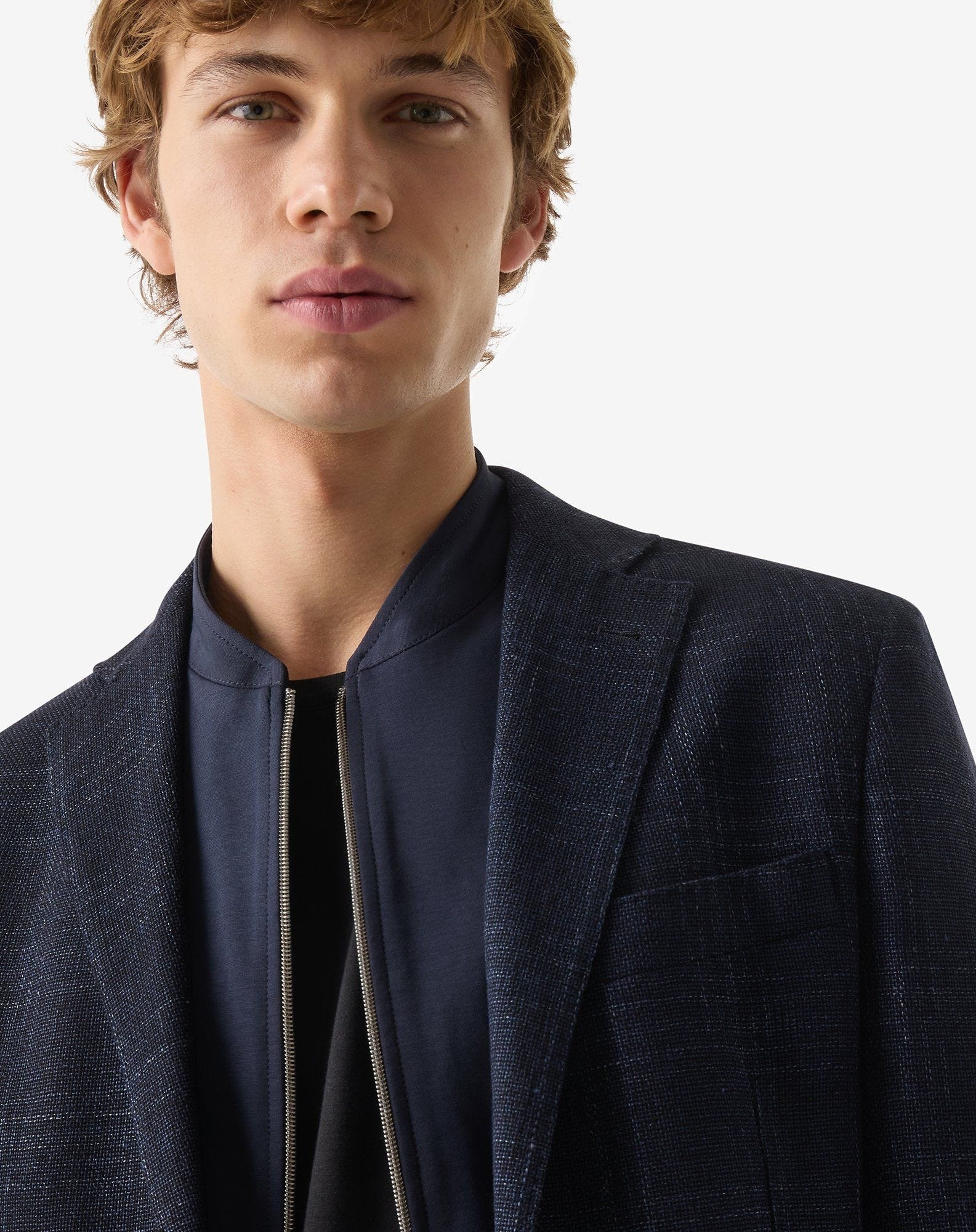 Blue wool and linen jacket with inner vest - 4