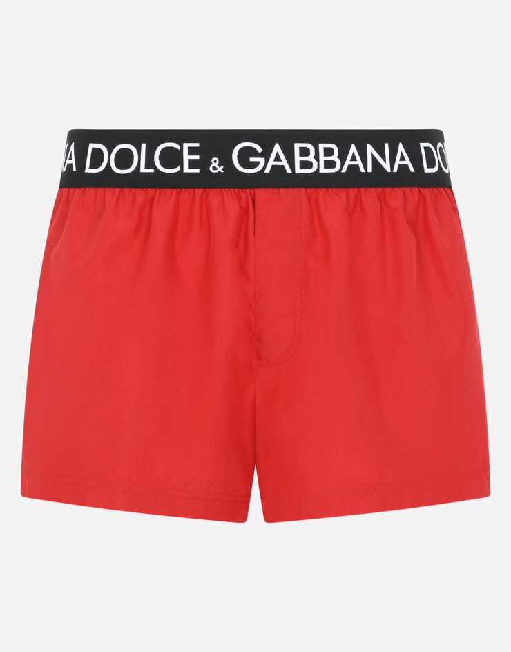 Short swim trunks with branded stretch waistband - 1