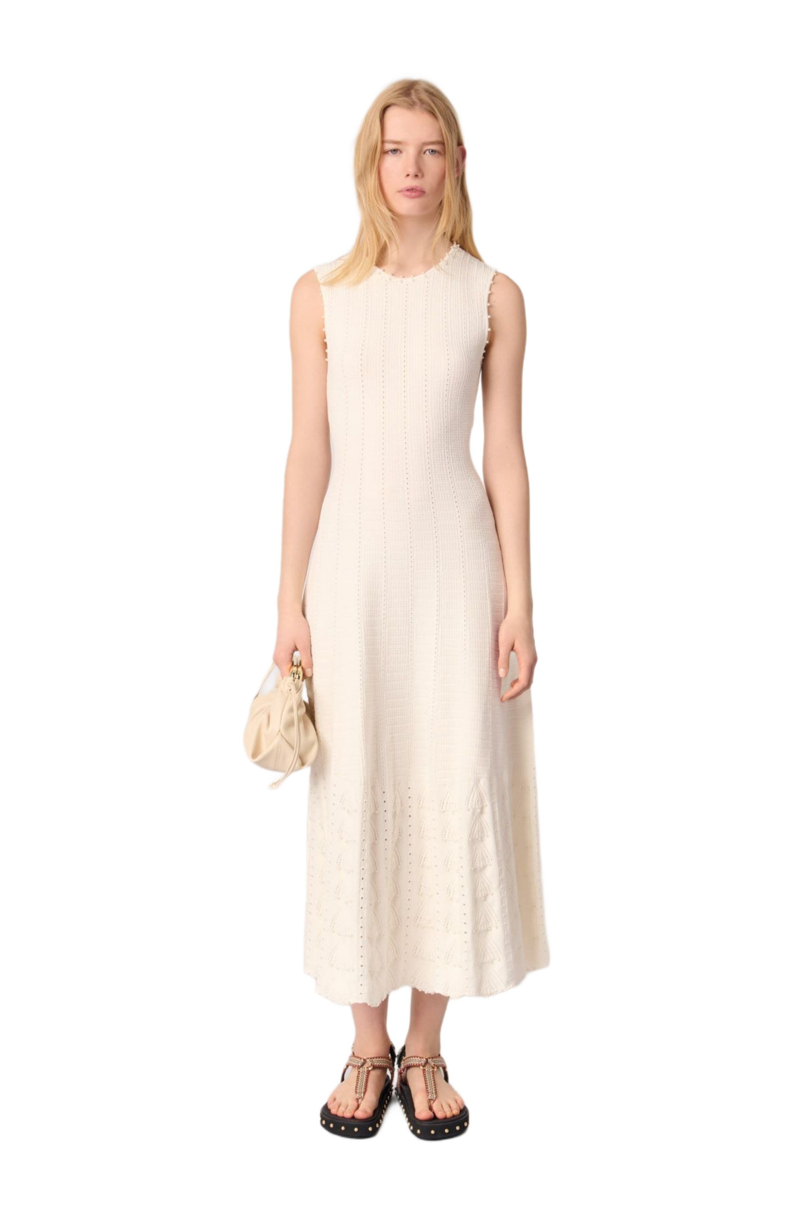 maje Beaded pointelle knit dress in White at Nordstrom - 1