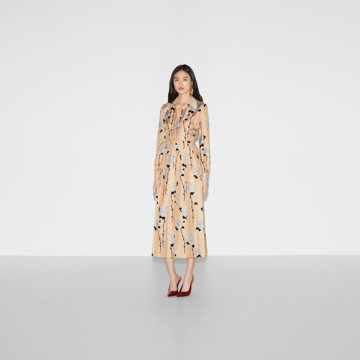 Crêpe de chine dress with floral print - 2
