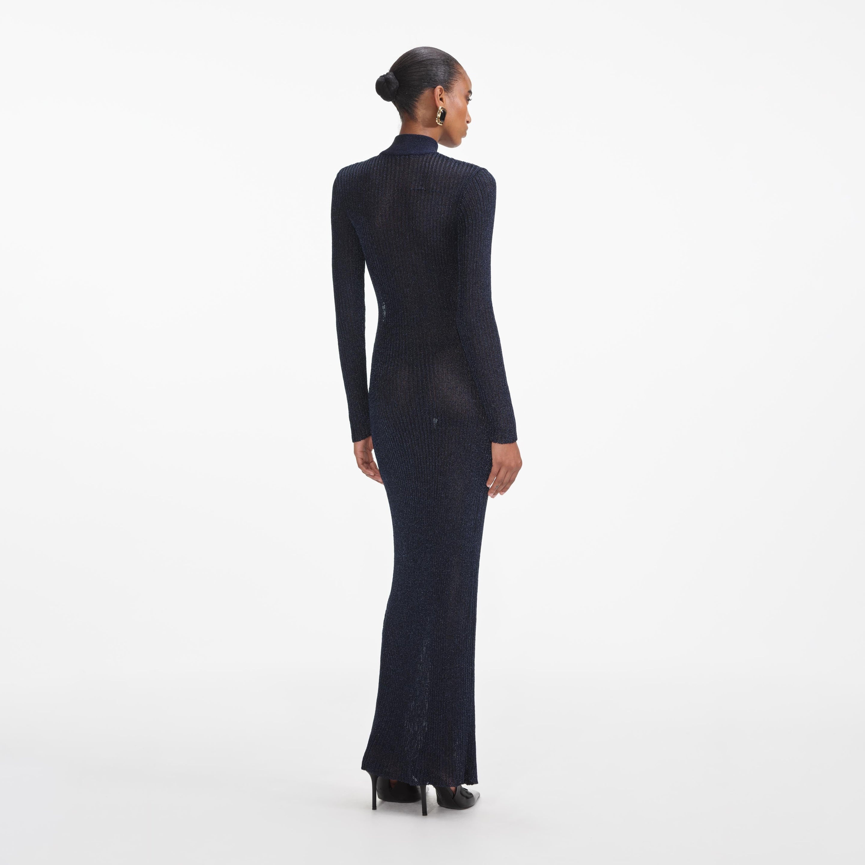 Navy Lurex Knit Maxi Dress - 3