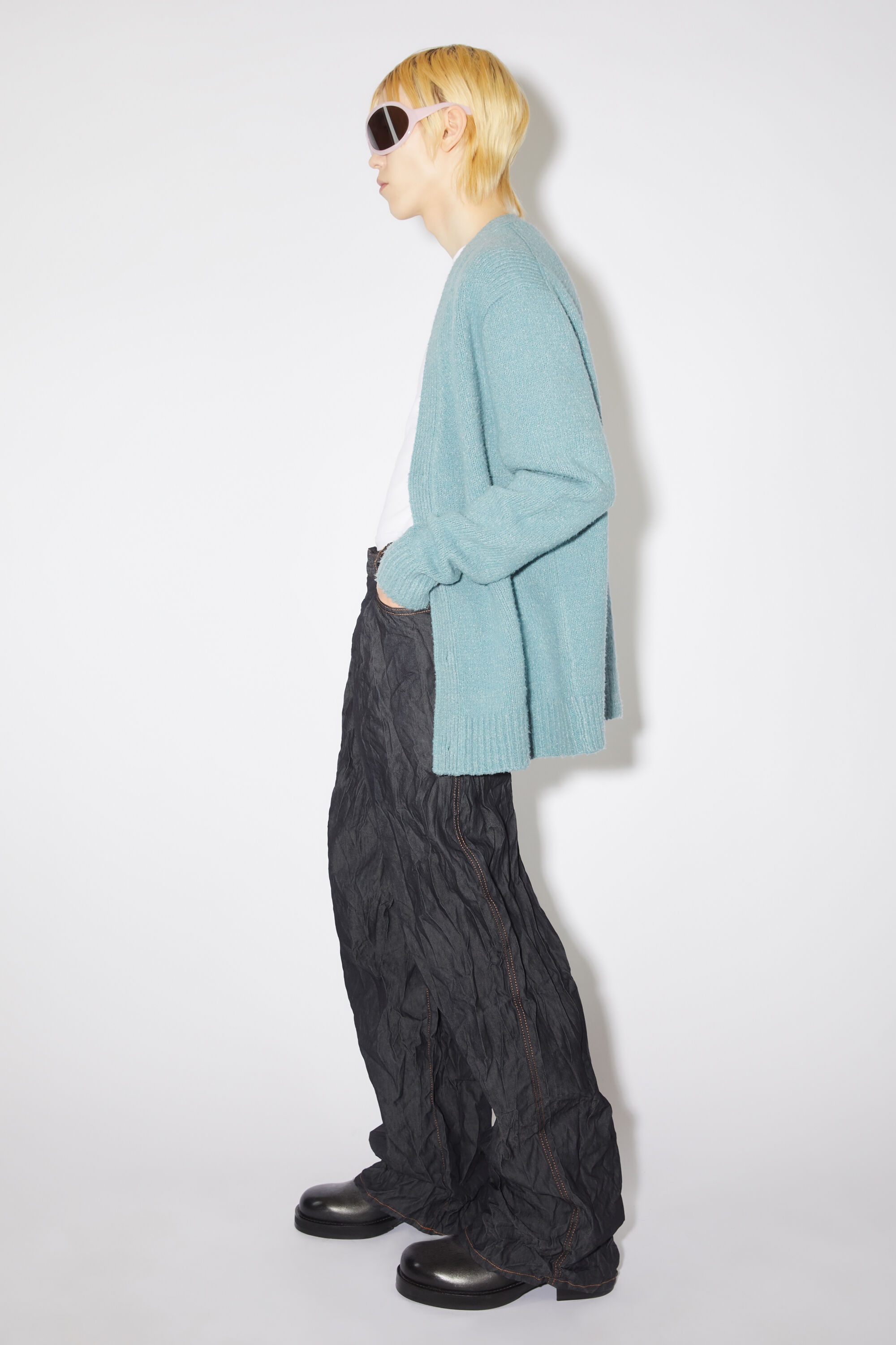 Relaxed fit crinkled denim trousers - Indigo blue - 4