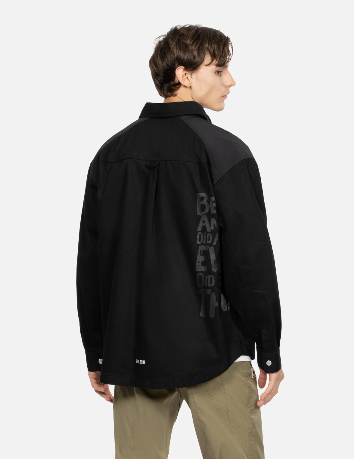 SEAGULL AND SLOGAN PRINT LOOSE FIT WORK SHIRT JACKET - 8