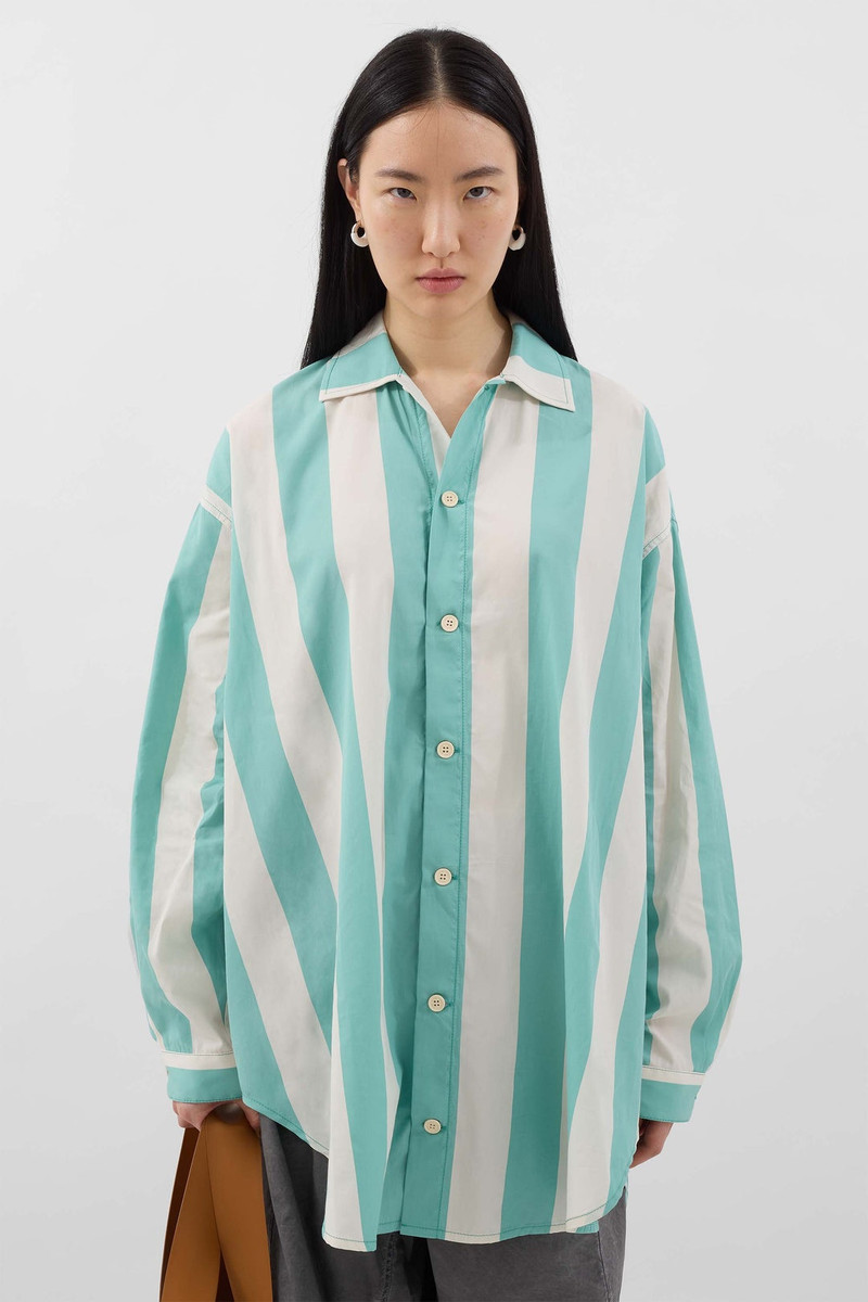 MEGA OVER SHIRT / 오프 화이트 & 그린 스트립 1