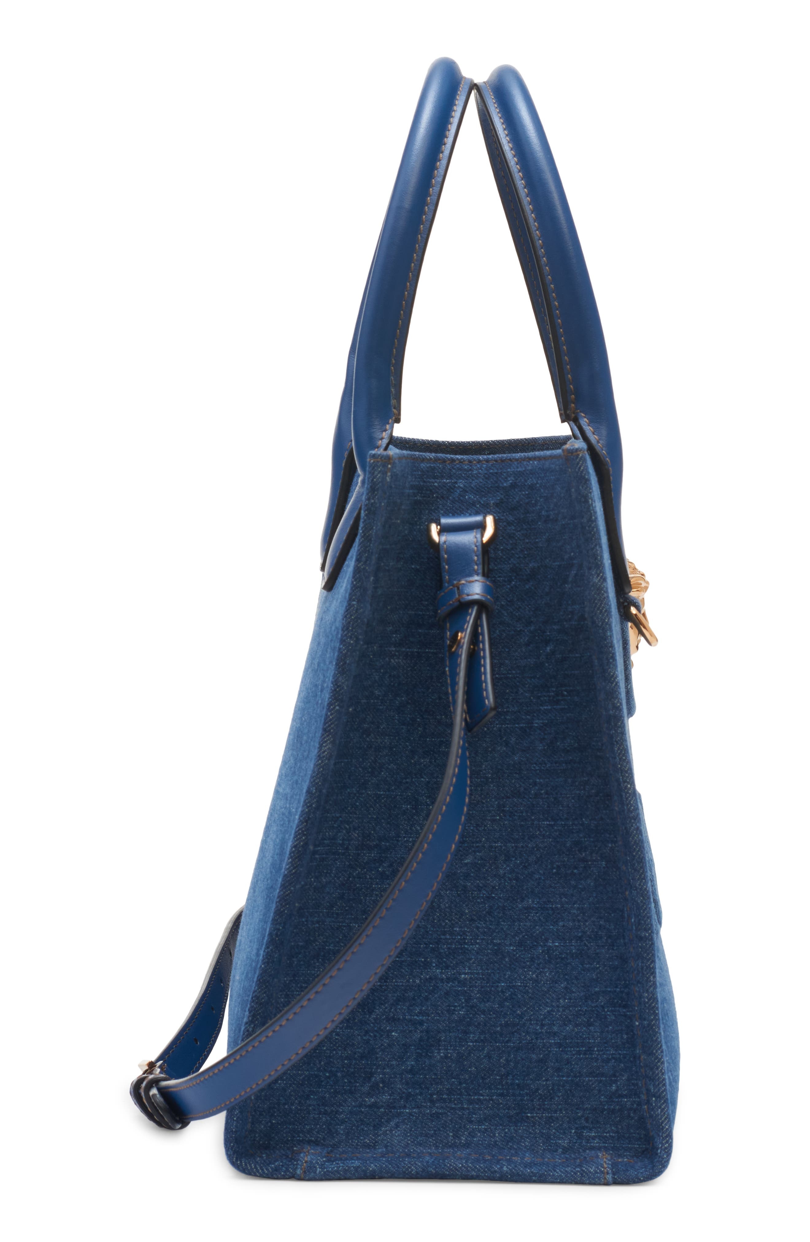 Versace Small La Medusa Denim Tote in Navy/Versace Gold at Nordstrom - 6