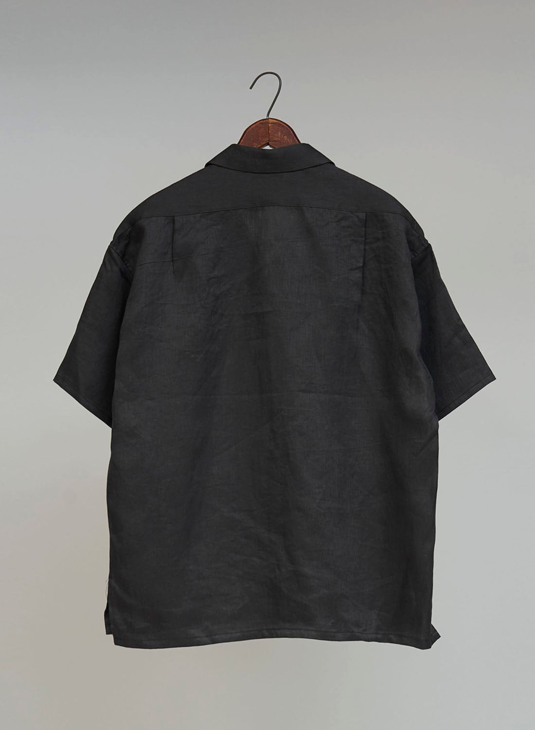 Open Collar Shirt Linen Twill in Charcoal - 8