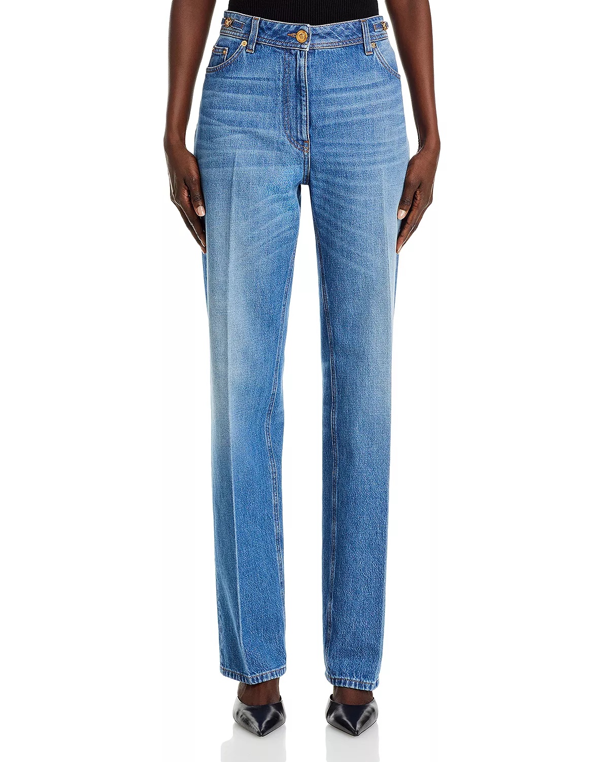High Rise Stonewash Ankle Jeans in Medium Blue - 7