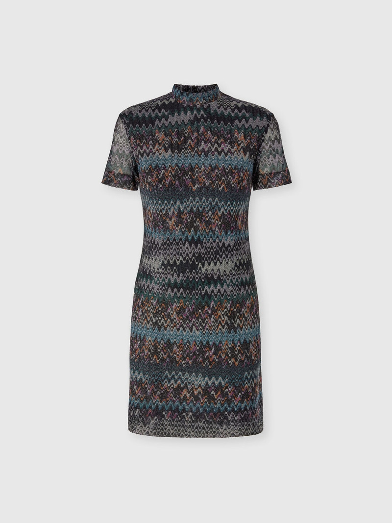 High-neck mini dress in lamé viscose 1