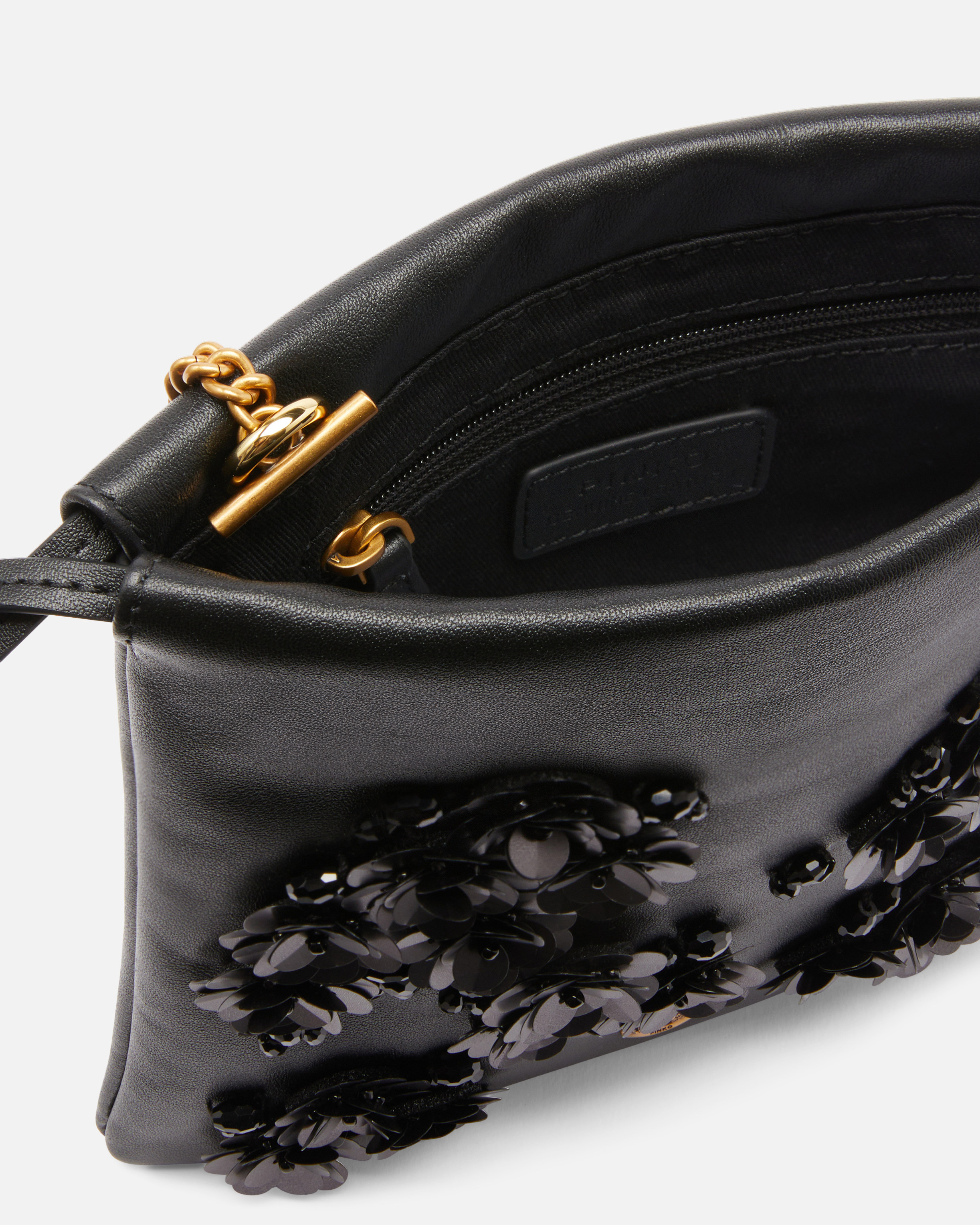 BABY SLOUCHY BAG LEATHER SHOULDER POUCH IN LEATHER WITH JEWEL FLOWERS - 4