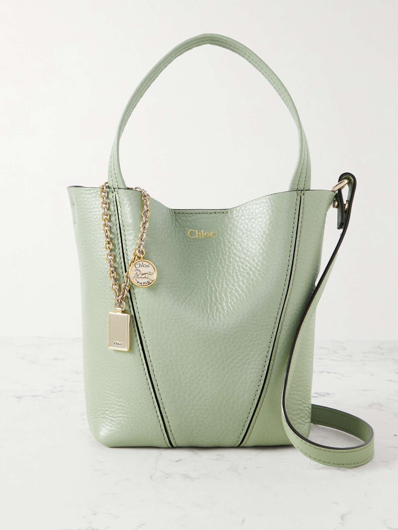 Chloé Spin small embellished paneled textured-leather tote