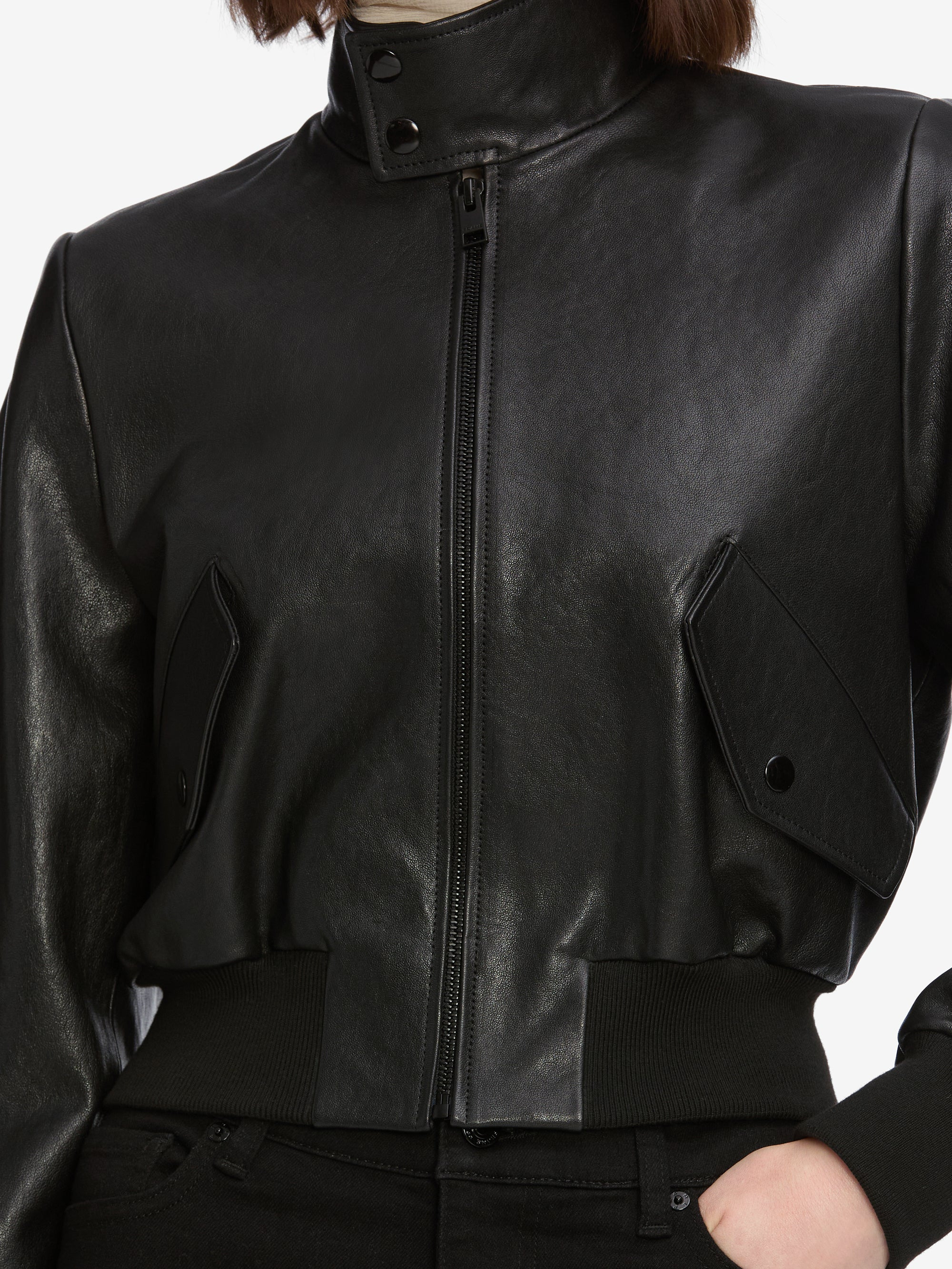 The Leather Harrington Jacket in Black - 4