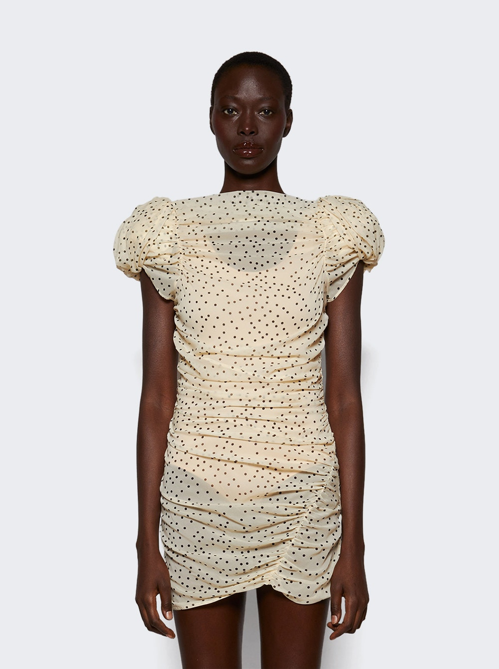 Puff Sleeve Mini Dress Cream - 2