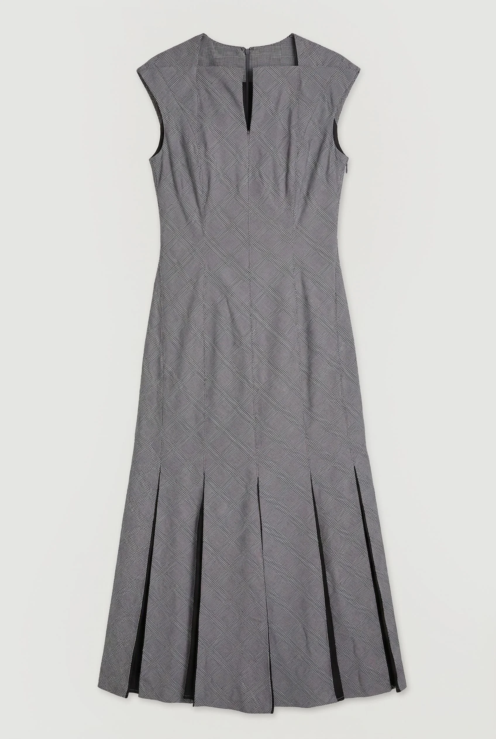 Soft Tailored Check Godet Detail Midi Dress - 1