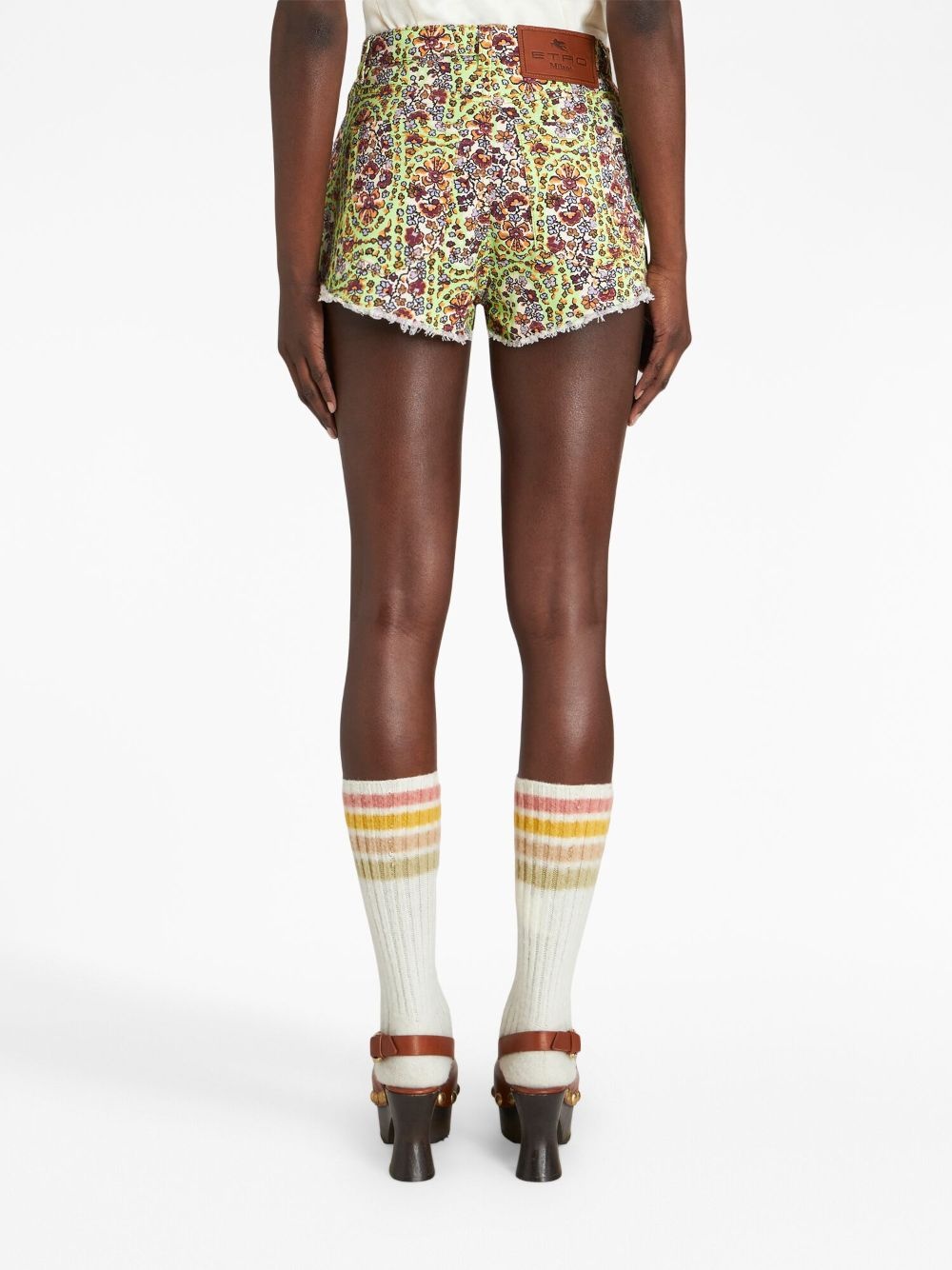 paisley-print denim shorts - 4