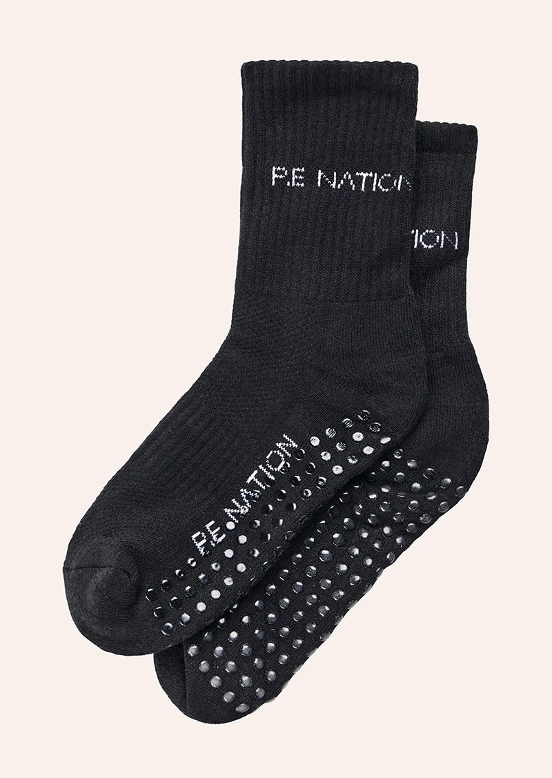 SIGNATURE GRIP CREW SOCK IN BLACK & WHITE - 1