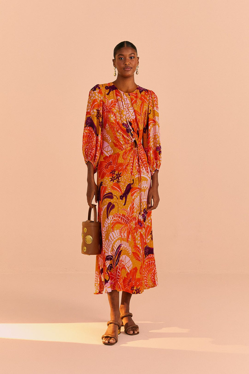 Beige Jungle Panther Lenzing™ Ecovero™ Viscose Midi Dress 1