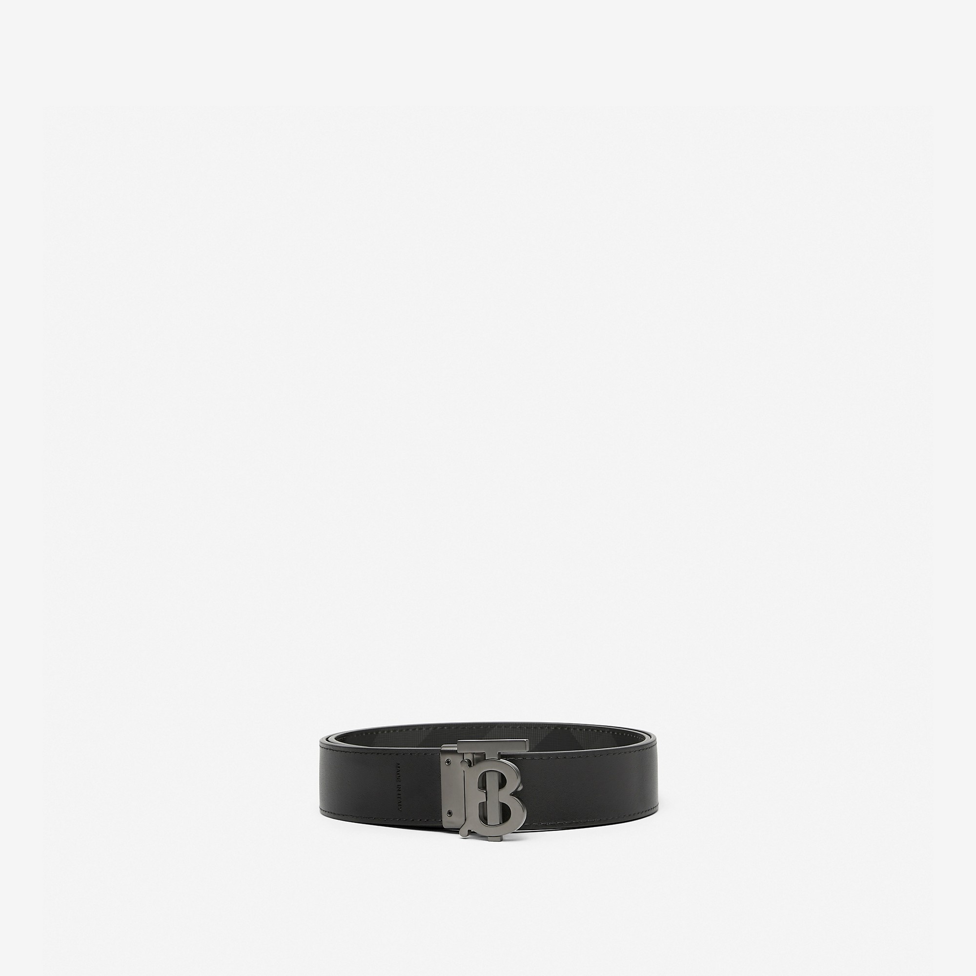 Reversible Charcoal Check and Leather TB Belt - 3