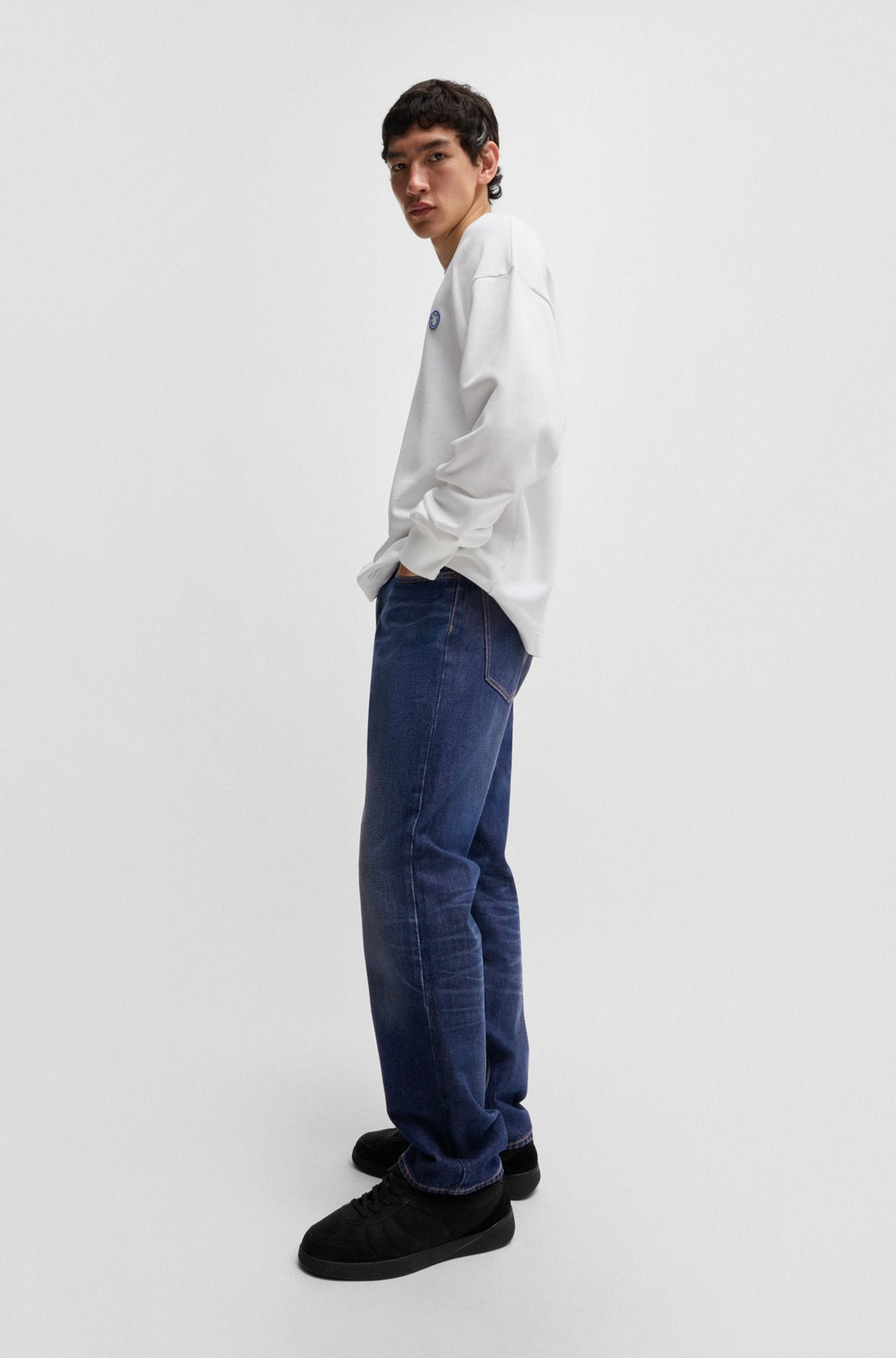 REGULAR-FIT JEANS IN DARK-BLUE STONEWASHED DENIM - 3