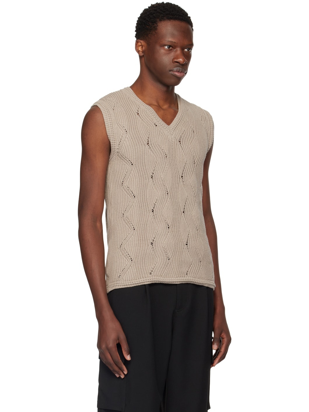 Beige V-Neck Vest - 2