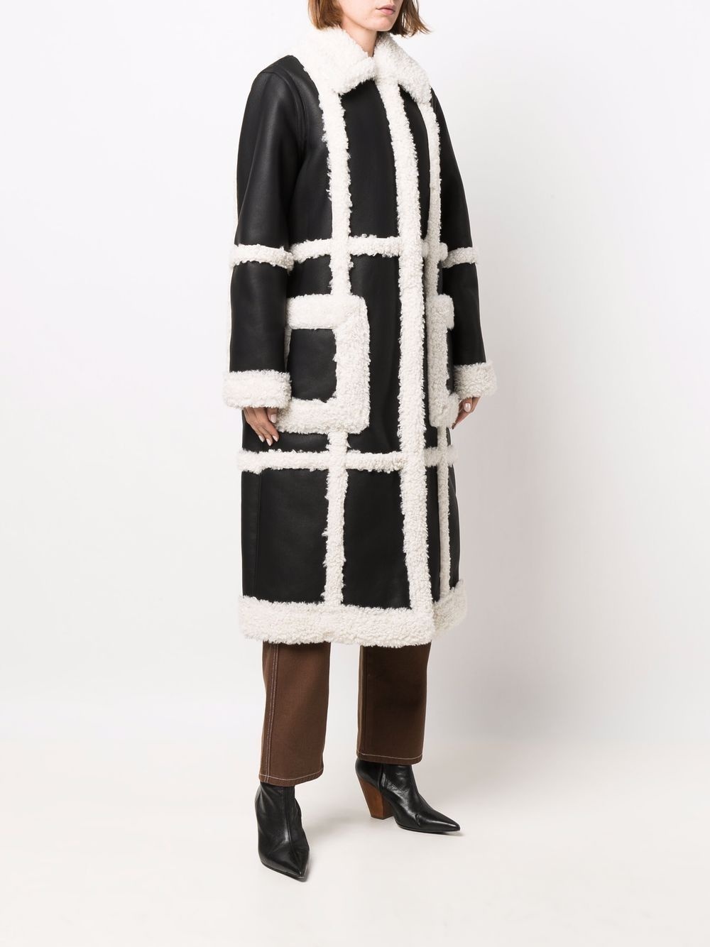 panelled faux shearling coat - 3