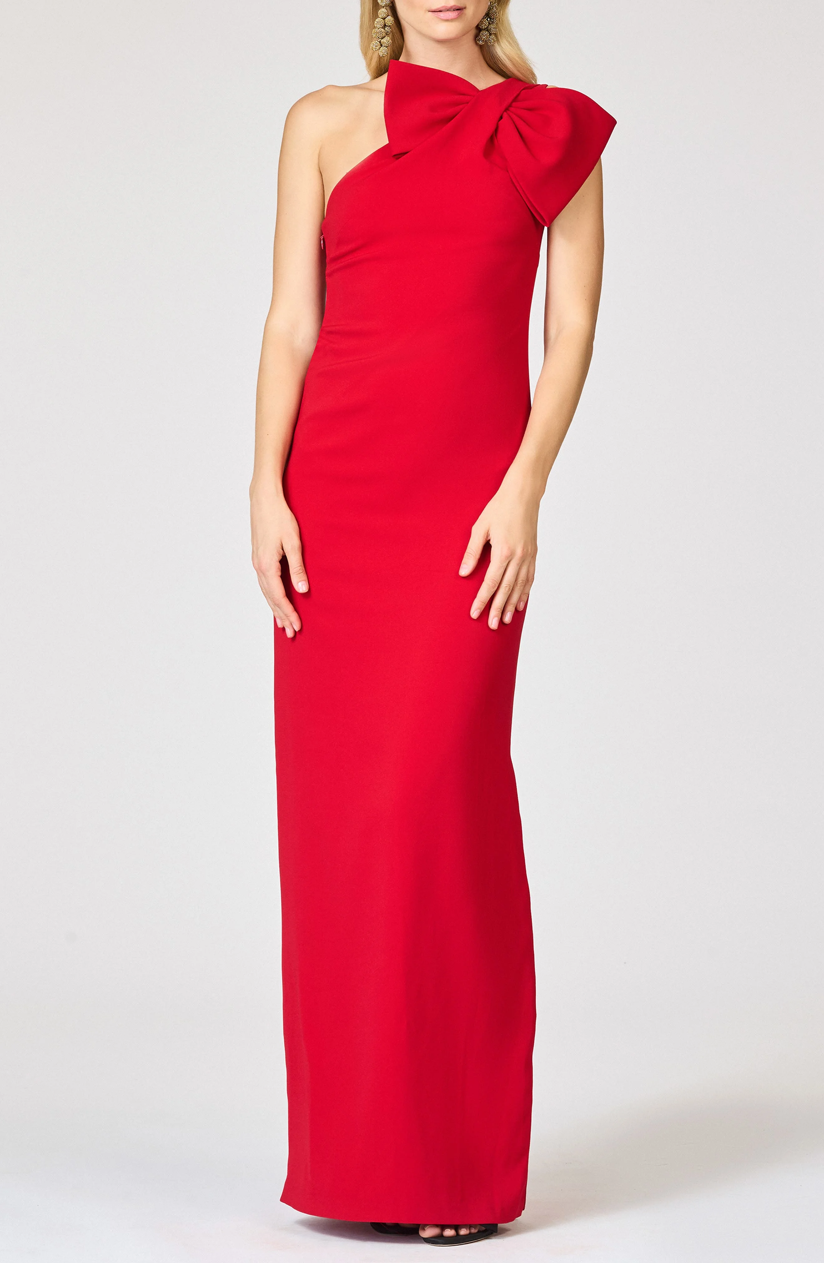 Sachin & Babi Cosette Bow One-Shoulder Column Gown in Cardinal at Nordstrom - 1