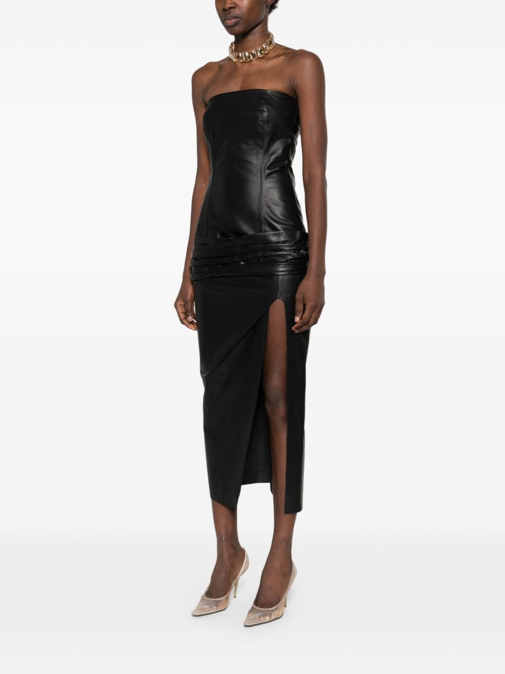 leather midi dress - 3