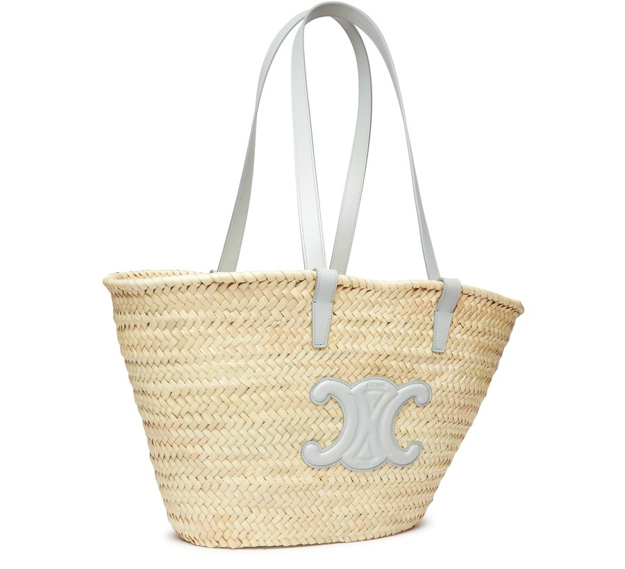 SUPPLE SMALL TRIOMPHE CELINE CLASSIC PANIER IN RAFFIA AND CALFSKIN