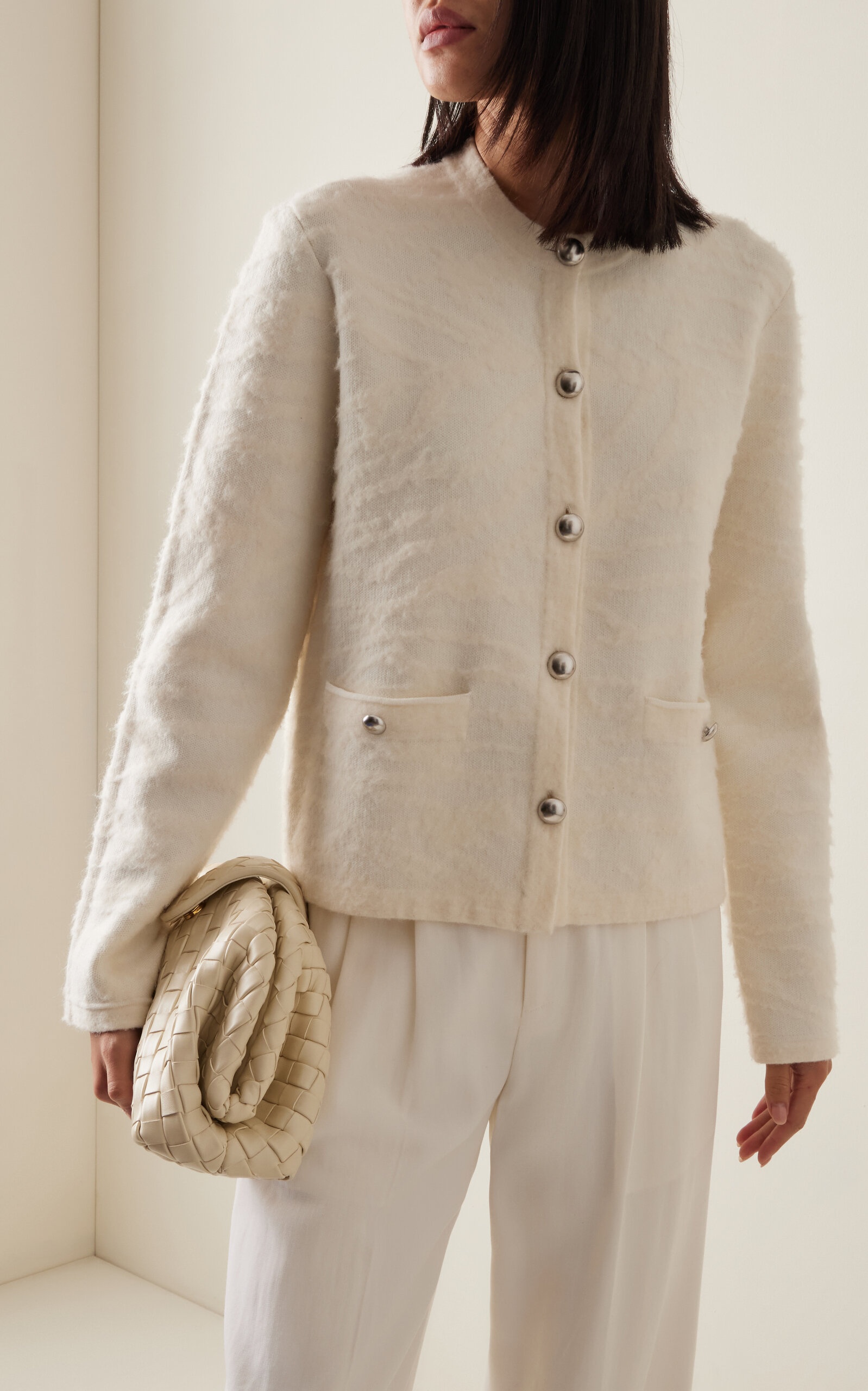 Josephine Brushed Knit Cotton Cardigan ivory - 3
