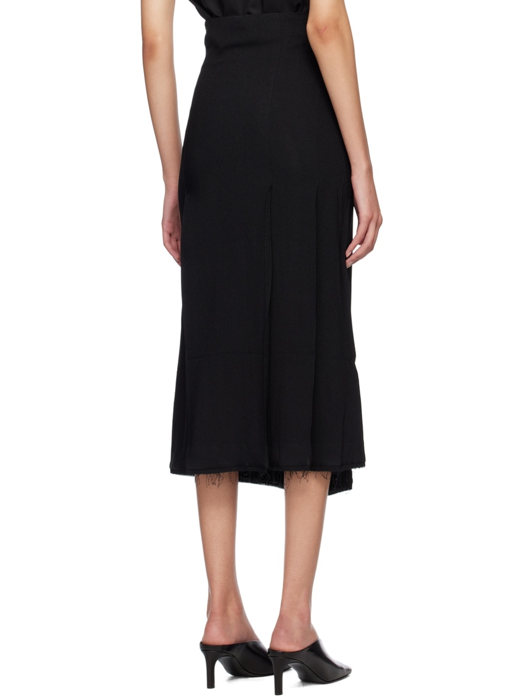 Black Raw Midi Skirt - 3