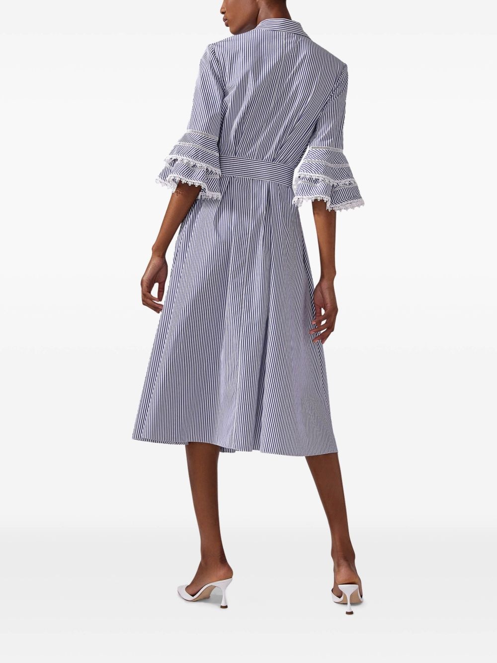 lace-trim striped shirt dress - 3