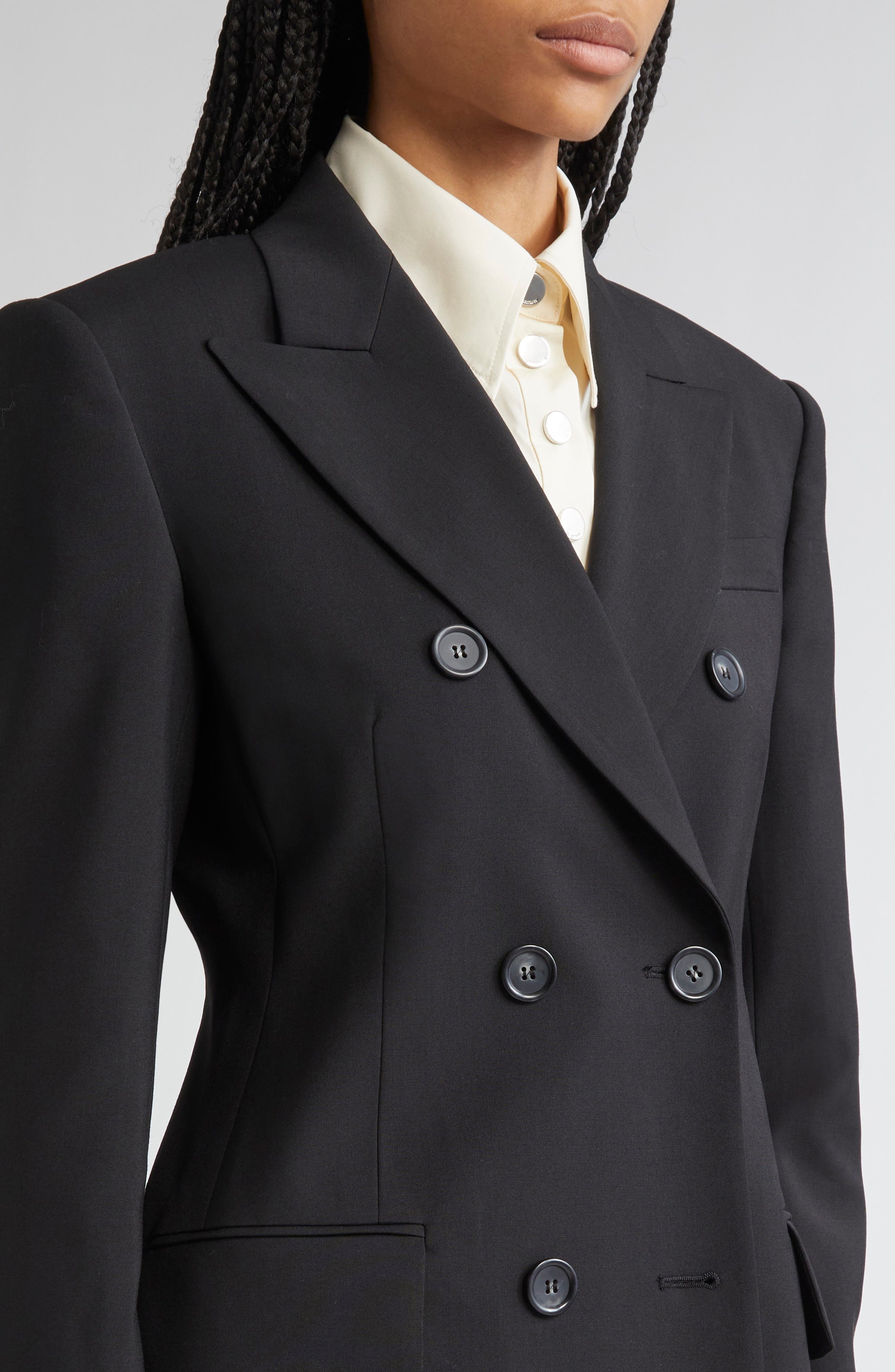 SPORTMAX Adamo Double Breasted Tailored Virgin Wool Blazer in Black at Nordstrom - 5