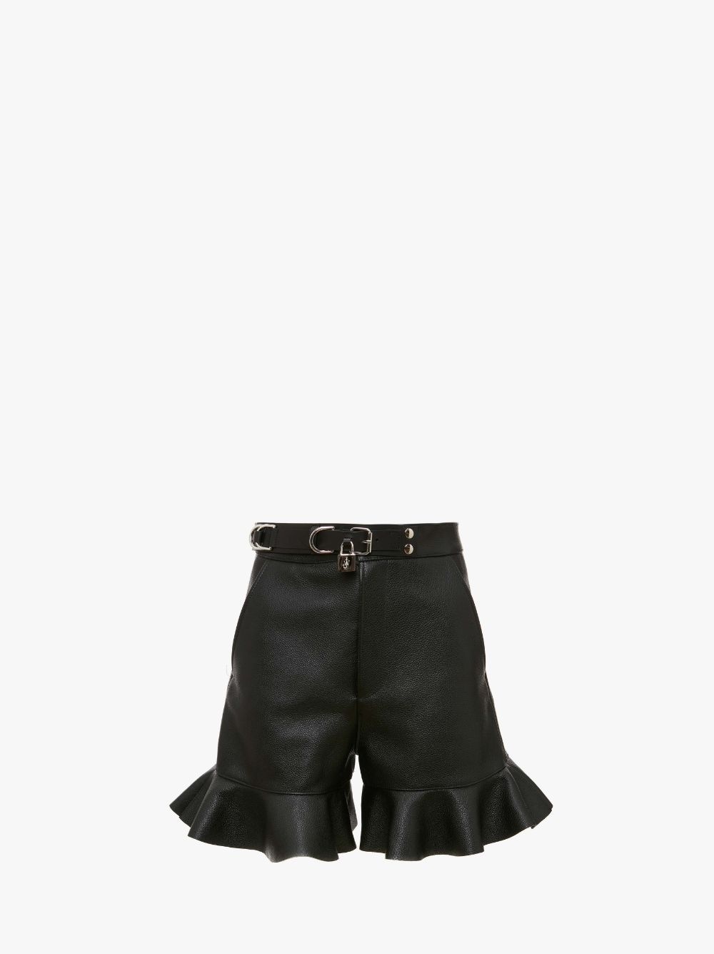 PADLOCK STRAP RUFFLED LEATHER SHORTS - 1