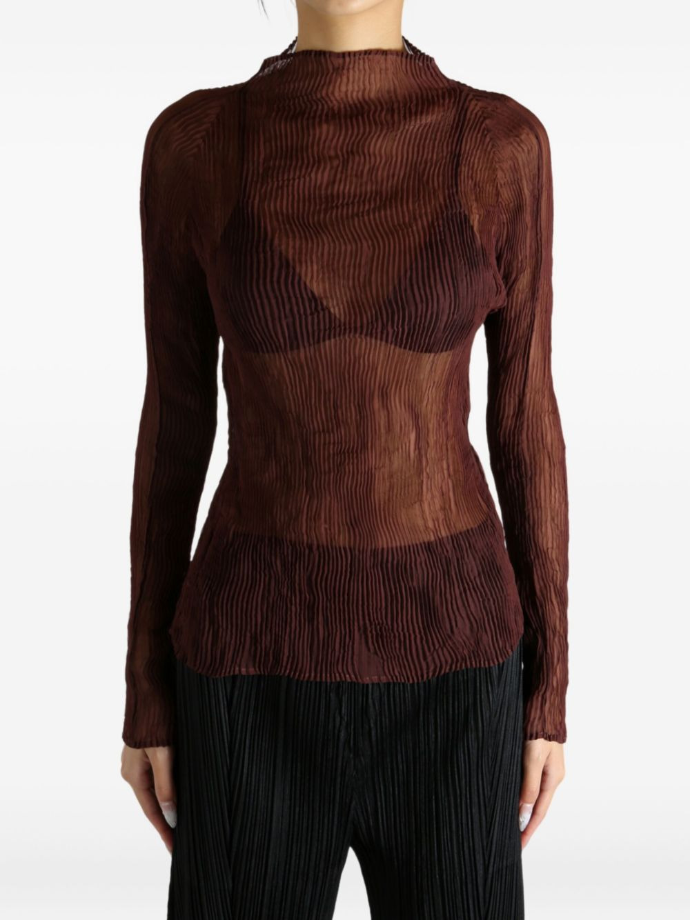 pleated high-neck top - 1
