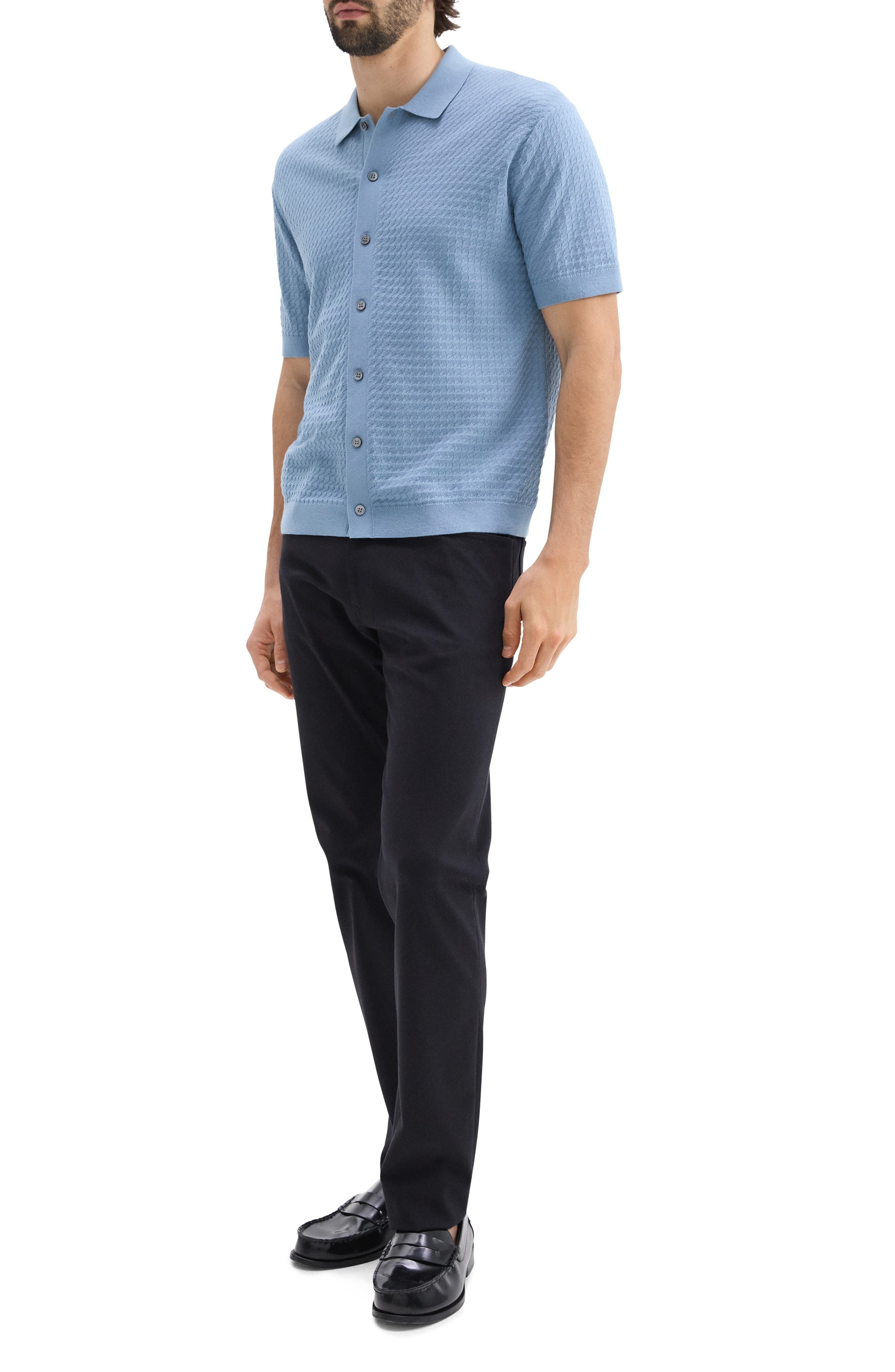 Theory Cairn Short Sleeve Organic Cotton Button-Up Shirt in Rainstorm at Nordstrom - 7
